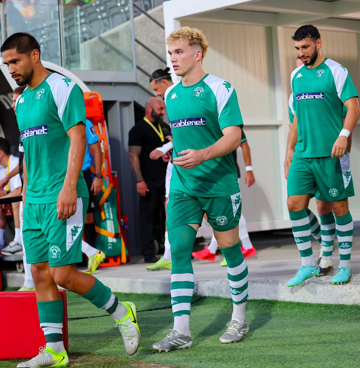Fergus Tierney walking out of the tunnel for Omonia29